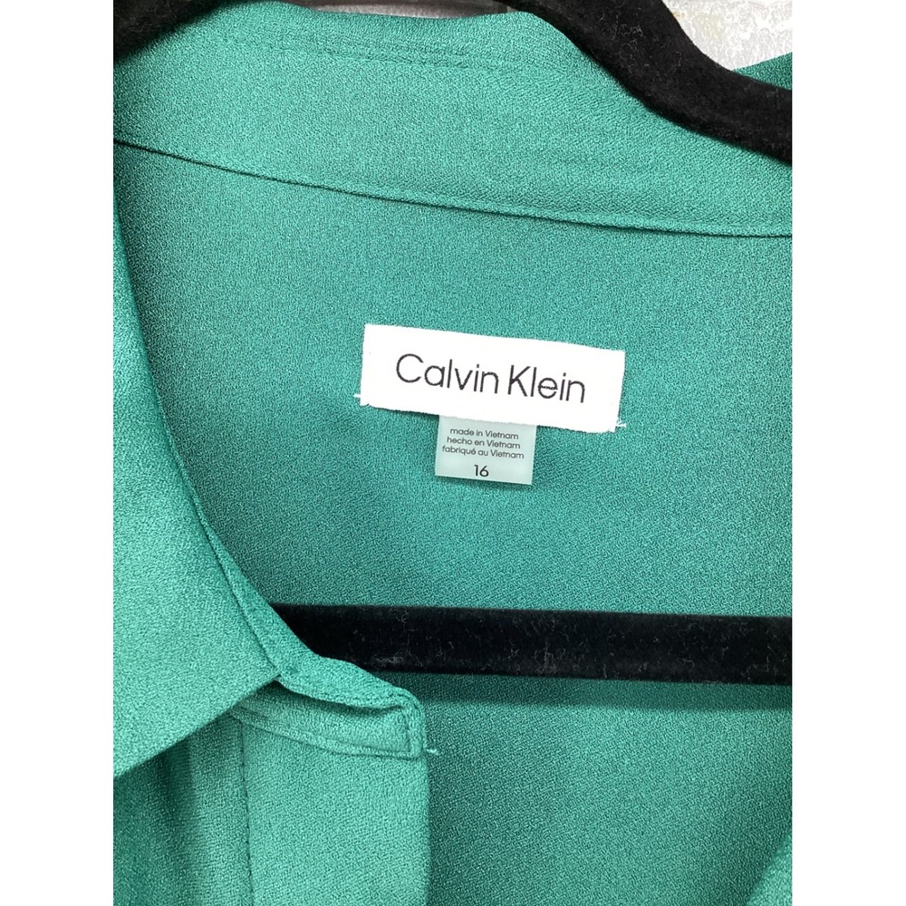Calvin Klein Emerald Green Short Sleeve Bow Detail Belted Shirt Dress Size 16 - Picture 3 of 5